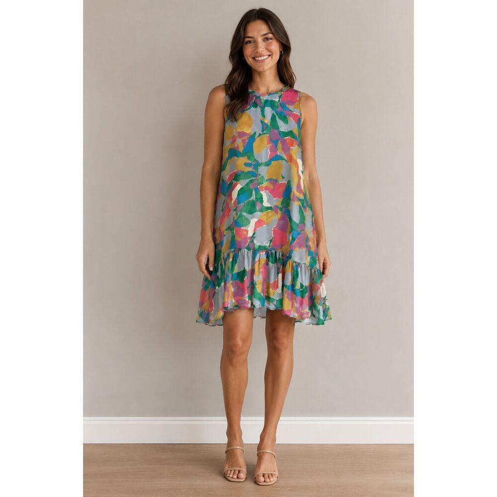 LaRoque XS Knee Length Sleeveless Colorful Ruffle Hem Oversized Dress #400